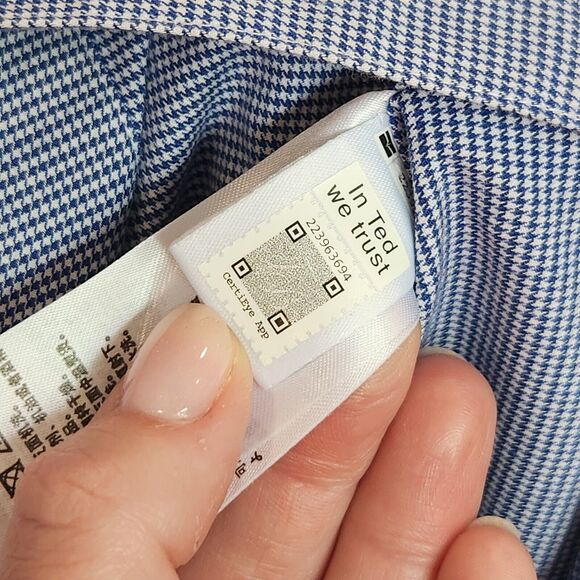 Ted Baker London Shirt Mens 16.5 Slim Blue Houndstooth Button Up L/S Flip Cuff - Picture 10 of 12